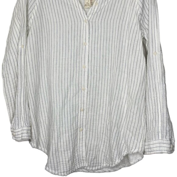 Mystree 100% Cotton Tunic Button Shirt (Sz L) Striped Long Sleeve Coastal Casual - Picture 5 of 12